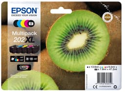 Epson Ink Cartridges, Claria" Premium Ink, 202XL, Kiwi, Multipack, 1 x 13.8 ml Black, 1 x 8.5 ml Cyan, 1 x 8.5 ml Yellow, 1 x 8.5 ml Magenta, 1 x 7.9 ml Photo Black, High, XL