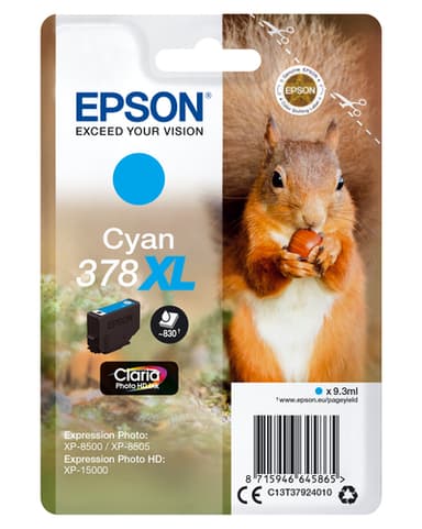 Epson Ink Cartridges, Claria" Photo HD Ink, 378XL, Squirrel, Singlepack, 1 x 9.3ml Cyan