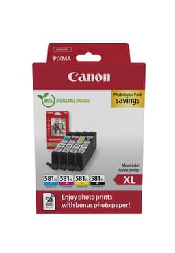 Canon CLI-581XL C/M/Y/BK Photo Value Pack - 4-pack - 8.3 ml - XL - black, yellow, cyan, magenta - original - box - ink tank / paper kit - for PIXMA TS6251, TS6350, TS6351, TS705, TS8252, TS8350, TS8351, TS8352, TS9550, TS9551