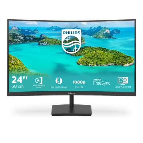 Philips E-line 241E1SCA - LED monitor - curved - 24" (23.6" viewable) - 1920 x 1080 Full HD (1080p) @ 75 Hz - VA - 250 cd/m� - 3000:1 - 4 ms - HDMI, VGA - speakers - textured black