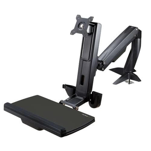 StarTech.com Sit Stand Monitor Arm, Desk Mount Adjustable Sit-Stand Workstation Arm for Single 34" VESA Mount Display, Ergonomic Articulating Standing Desk Converter with Keyboard Tray - Stand Up Office Desk (ARMSTSCP1) - Mounting kit (base plate, column, grommet plate, keyboard tray, washers, monitor arm, clamp bracket, base, base pad) - for monitor / keyboard - screen size: up to 24" - desktop - for P/N: LAPTOP-SIT-STAND