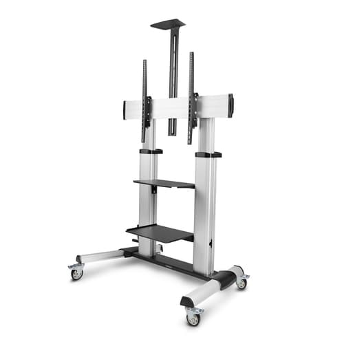 StarTech.com Rolling TV Cart/Stand On Wheels, Up to 100inch/220lb Screens - Cart - for flat panel - plastic, aluminium, steel - black, silver - screen size: 60"-100"