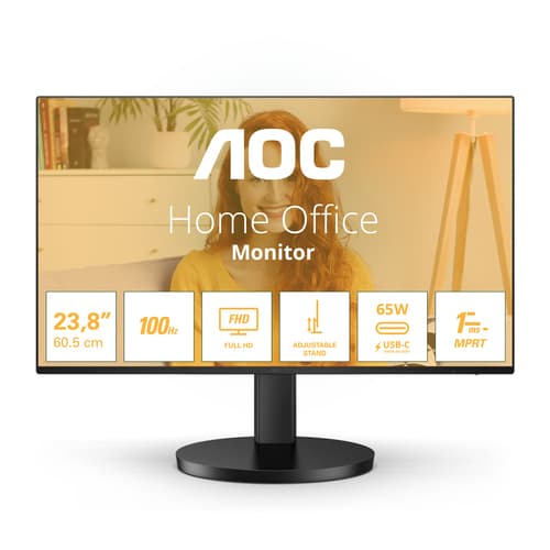 AOC Basic-line 24B3CF2 - LED monitor - 24" (23.8" viewable) - 1920 x 1080 Full HD (1080p) @ 100 Hz - IPS - 250 cd/m� - 1300:1 - 1 ms - HDMI, USB-C - speakers - black