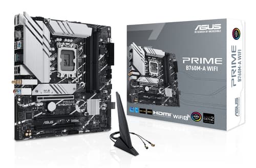 ASUS PRIME B760M-A WIFI - Motherboard - micro ATX - LGA1700 Socket - B760 Chipset - USB 3.2 Gen 1, USB 3.2 Gen 2, USB-C 3.2 Gen 1 - 2.5 Gigabit LAN, Wi-Fi 6, Bluetooth - onboard graphics (CPU required) - HD Audio (8-channel)
