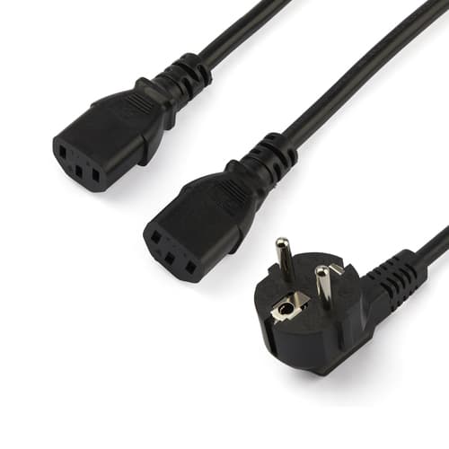 StarTech.com 2m (6ft) Computer Power Cord, 18AWG, EU Schuko to 2x C13 Power Cord, 10A 250V, Black Replacement AC Cord, TV/Monitor Power Cable, Schuko CEE 7/7 to IEC 60320 2x C13 Power Cord - PC Power Supply Cable - Power cable - power CEE 7/7 (M) to power IEC 60320 C13 - AC 250 V - 10 A - 2 m - black