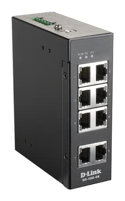 D-Link DIS 100E-8W - Switch - unmanaged - 8 x 10/100 - DIN rail mountable, wall-mountable - DC power