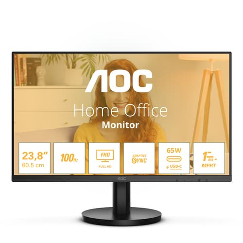 AOC Basic-line 24B3CA2 - B3 Series - LED monitor - 24" (23.8" viewable) - 1920 x 1080 Full HD (1080p) @ 100 Hz - IPS - 250 cd/m� - 1300:1 - 4 ms - HDMI, USB-C - speakers - black
