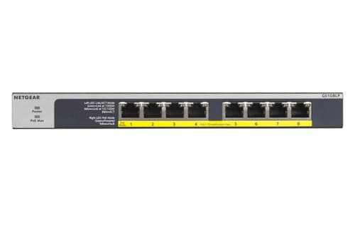 NETGEAR GS108LP - Switch - 8 x 10/100/1000 (PoE+) - desktop, rack-mountable, wall-mountable - PoE+ (60 W) - DC power