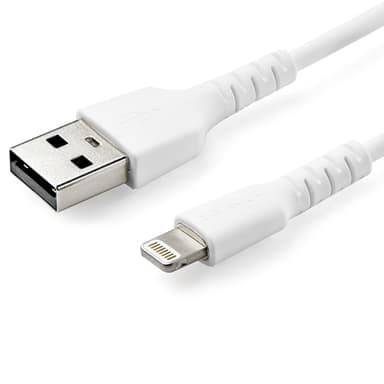 StarTech.com 3 ft(1m) Durable White USB-A to Lightning Cable, Heavy Duty Rugged Aramid Fiber USB Type A to Lightning Charger/Sync Power Cord, Apple MFi Certified iPad/iPhone 12 Pro Max - iPhone 7/8/11/11 Pro - Lightning cable - USB male straight to Lightning male straight - 1 m - double shielded - white