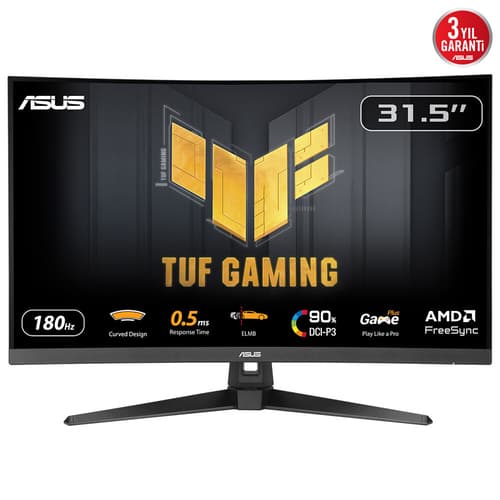 ASUS TUF Gaming VG32WQ3B - LED monitor - gaming - curved - 32" - 2560 x 1440 QHD @ 180 Hz - Fast VA - 300 cd/m� - 3500:1 - HDR10 - 0.5 ms - 2xHDMI, DisplayPort - speakers - black