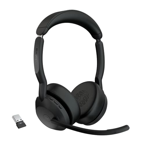 Jabra Evolve2 55 MS Stereo - Headset - on-ear - Bluetooth - wireless - active noise cancelling - USB-A - black - Zoom Certified, Certified for Microsoft Teams, Cisco Webex Certified, Optimised for UC, Alcatel-Lucent Certified, Avaya Certified, Unify Certified, MFi Certified, Google Meet Certified, Amazon Chime Certified, Google Fast Pair Certified