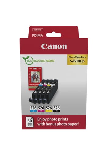 Canon CLI-526 C/M/Y/BK Photo Value Pack - 4-pack - 9 ml - yellow, cyan, magenta, black - original - box - ink tank / paper kit - for PIXMA iP4950, iX6550, MG5250, MG5350, MG6150, MG6250, MG8150, MG8250, MX715, MX885, MX895