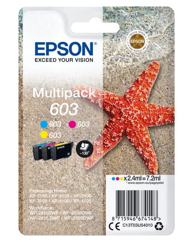 Epson Ink Cartridges, 603, Starfish, 3-colour Multipack, 1 x 2.4 ml Cyan, 1 x 2.4 ml Magenta, 1 x 2.4 ml Yellow, Standard