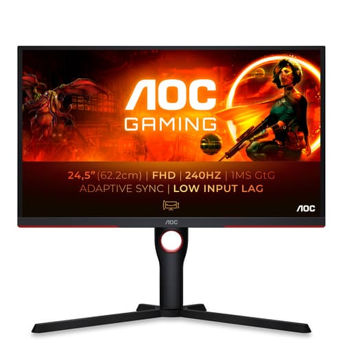 AOC Gaming 25G3ZM/BK - G3 Series - LED monitor - gaming - 25" (24.5" viewable) - 1920 x 1080 Full HD (1080p) @ 240 Hz - VA - 300 cd/m� - 3000:1 - 0.5 ms - 2xHDMI, DisplayPort - black, red