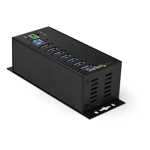 StarTech.com 7 Port USB Hub with Power Adapter, Surge Protection, Metal Industrial USB 3.0 Data Transfer Hub, Din Rail, Wall or Desk Mountable, High Speed USB 3.1/USB 3.2 Gen 1 5Gbps Hub - Windows/macOS/Linux (HB30A7AME) - Hub - 7 x USB 3.2 Gen 1 - DIN rail mountable, wall-mountable - TAA Compliant - for P/N: ITB20D3250