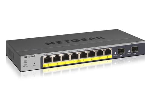 NETGEAR Smart GS110TPv3 - Switch - smart - 8 x 10/100/1000 (PoE) + 2 x SFP - desktop, wall-mountable - PoE+ (55 W) - DC power