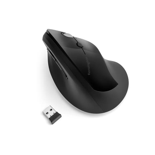 Kensington Pro Fit Ergo Vertical Wireless Mouse - Vertical mouse - ergonomic - right-handed - 6 buttons - wireless - 2.4 GHz - USB wireless receiver - black