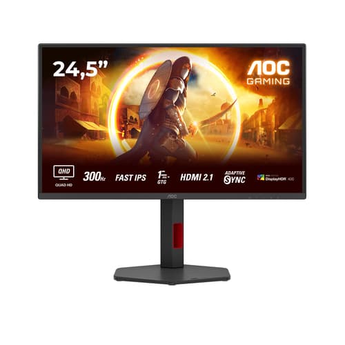 AOC Gaming Q25G4SR - LED monitor - gaming - 25" (24.5" viewable) - 2560 x 1440 QHD @ 300 Hz - IPS - 400 cd/m� - 1000:1 - DisplayHDR 400 - 0.3 ms - 2xHDMI, DisplayPort - speakers - black, red