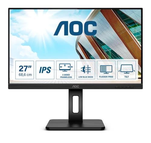 AOC 27P2Q - LED monitor - 27" - 1920 x 1080 Full HD (1080p) @ 75 Hz - IPS - 250 cd/m� - 1000:1 - 4 ms - HDMI, DVI, DisplayPort, VGA - speakers - black