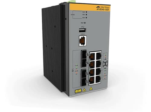 Allied Telesis AT IE340-12GT - Switch - L3 - Managed - 8 x 10/100/1000 + 4 x 1000Base-X SFP - DIN rail mountable, wall-mountable - DC power