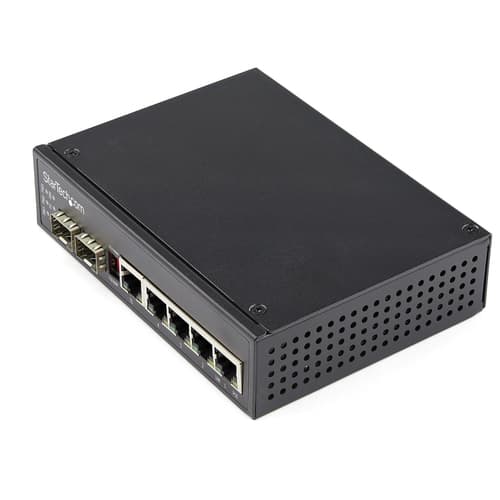StarTech.com Industrial 6 Port Gigabit Ethernet Switch 4 PoE RJ45 +2 SFP Slots 30W PoE+ 48VDC 10/100/1000 Power Over Ethernet LAN Switch -40C to 75C, DIN Connector/Mountable, Fast Ethernet