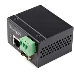 StarTech.com Industrial Fiber to Ethernet Media Converter, 100Mbps SFP to RJ45/Cat6, Singlemode/Multimode Optical Fiber to Copper Network, 12-56V DC, IP-30/ -40 to +75C, Fiber to Ethernet