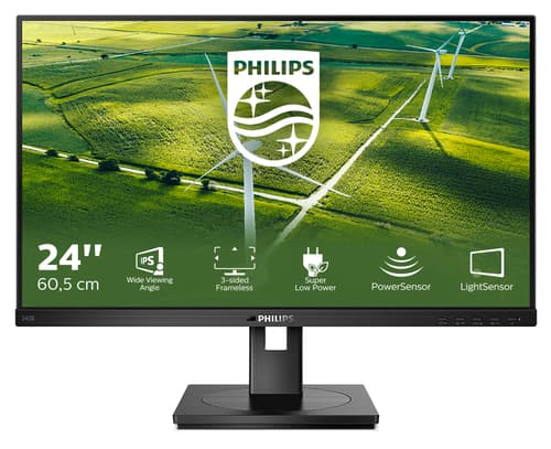 Philips B Line 242B1G - LED monitor - 24" - 1920 x 1080 Full HD (1080p) @ 75 Hz - IPS - 250 cd/m� - 1000:1 - 4 ms - HDMI, DVI-D, VGA, DisplayPort - speakers - black texture
