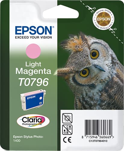 Epson Ink Cartridges, Claria" Photographic, T0796, Owl, Singlepack, 1 x 11.1 ml Light Magenta