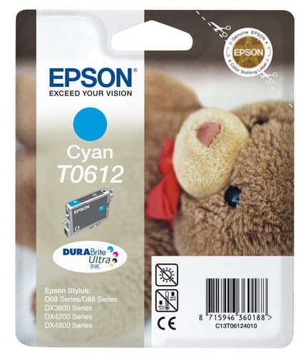 Epson Ink Cartridges, DURABrite" Ultra, T0612, Teddybear, Singlepack, 1 x 8.0 ml Cyan