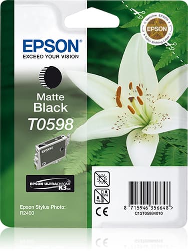 Epson Ink Cartridges, Ultrachrome K3, T0598, Lily, Singlepack, 1 x 13.0 ml Matte Black