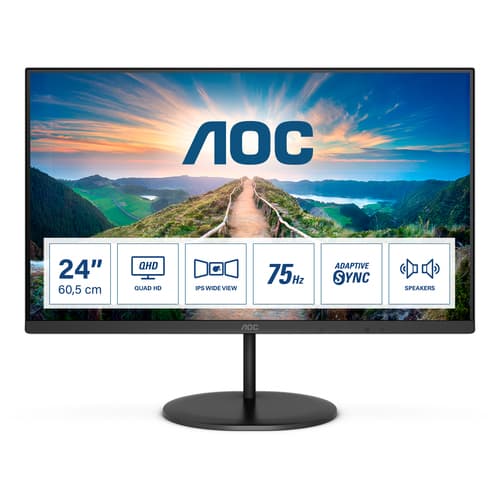 AOC Q24V4EA - LED monitor - 24" (23.8" viewable) - 2560 x 1440 QHD @ 75 Hz - IPS - 250 cd/m� - 1000:1 - 4 ms - HDMI, DisplayPort - speakers - black