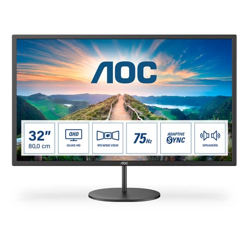 AOC Q32V4 - LED monitor - 32" (31.5" viewable) - 2560 x 1440 QHD @ 75 Hz - IPS - 250 cd/m� - 1200:1 - 4 ms - HDMI, DisplayPort - speakers - black