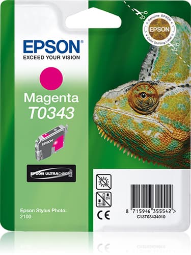 Epson T0343 - Print cartridge - 1 x pigmented magenta - 440 pages - blister with RF alarm