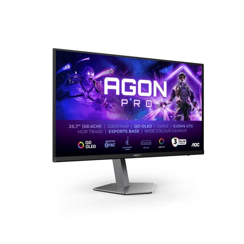 AOC AGON PRO AG276QZD2 - OLED monitor - gaming - 27" (26.7" viewable) - 2560 x 1440 QHD @ 240 Hz - 250 cd/m� - 15000000:1 - DisplayHDR 400 True Black - 0.03 ms - 2xHDMI, 2xDisplayPort - speakers - dark grey