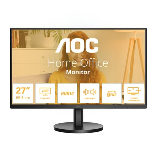 AOC U27B3A - LED monitor - 27" - 3840 x 2160 4K UHD (2160p) @ 60 Hz - IPS - 350 cd/m� - 1000:1 - HDR10 - 4 ms - 2xHDMI, DisplayPort - speakers - black