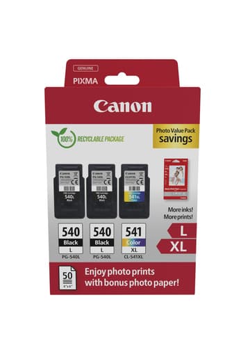 Canon PG-540L x2/CL-541XL Photo Paper Value Pack - 2-pack - black, colour (cyan, magenta, yellow) - original - hanging box - ink cartridge / paper kit - for PIXMA MG3250, MG3550, MG3650, MG4250, MX395, MX455, MX475, MX525, MX535, TS5150, TS5151