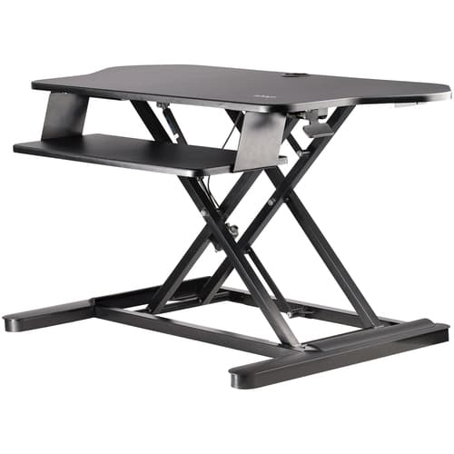 StarTech.com Corner Sit Stand Desk Converter with Keyboard Tray, Large Surface 35" x 21", Height Adjustable Ergonomic Desktop/Tabletop Standing Workstation, Supports Dual Monitors - Corner Stand Up Desk Converter (ARMSTSCORNR) - Standing desk converter - rectangular - black