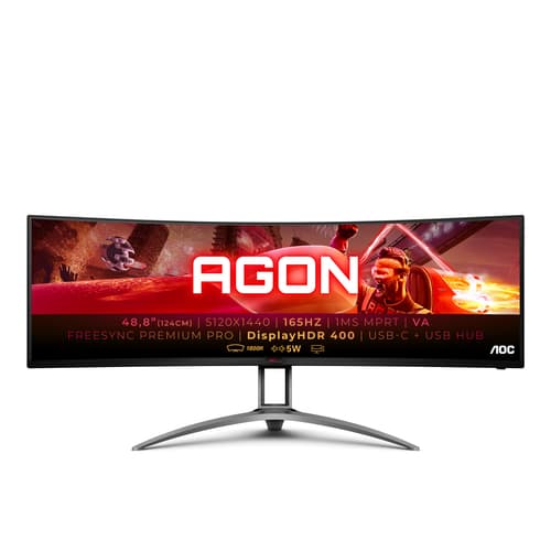 AOC Gaming AG493UCX2 - AGON Series - LED monitor - gaming - curved - 49" (48.8" viewable) - 5120 x 1440 Dual Quad HD @ 165 Hz - VA - 550 cd/m� - DisplayHDR 400 - 1 ms - 3xHDMI, DisplayPort, USB-C - speakers - black texture