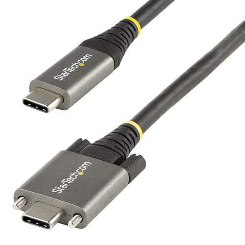 StarTech.com 3ft 1m Side Screw Locking USB C Cable 10Gbps, USB 3.1/3.2 Gen 2 Type-C Cable, 100W (5A) Power Delivery Charging, DP Alt Mode, Dual Screw Lock, USB-C to C Cord, Charge/Sync - Thunderbolt 3 Compatible - USB cable - 24 pin USB-C (M) straight/locking to 24 pin USB-C (M) straight - USB 3.2 Gen 2 / DisplayPort 1.4 /Thunderbolt 3 - 1 m - 4K support - black, grey