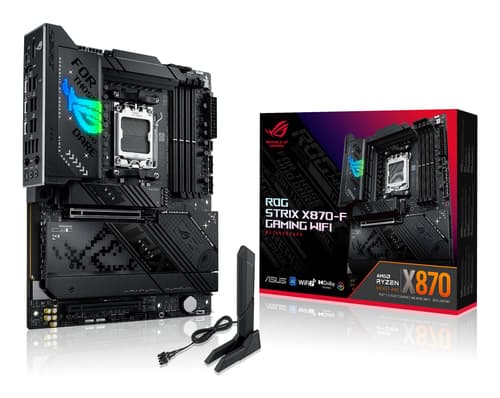 ASUS ROG STRIX X870-F GAMING WIFI - Motherboard - ATX - Socket AM5 - AMD X870 Chipset - USB4, USB 3.2 Gen 2, USB-C 3.2 Gen2, USB 3.2 Gen 1, USB-C 3.2 Gen 2x2 - Wi-Fi 7, 2.5 Gigabit LAN, Bluetooth - onboard graphics (CPU required) - HD Audio (8-channel)