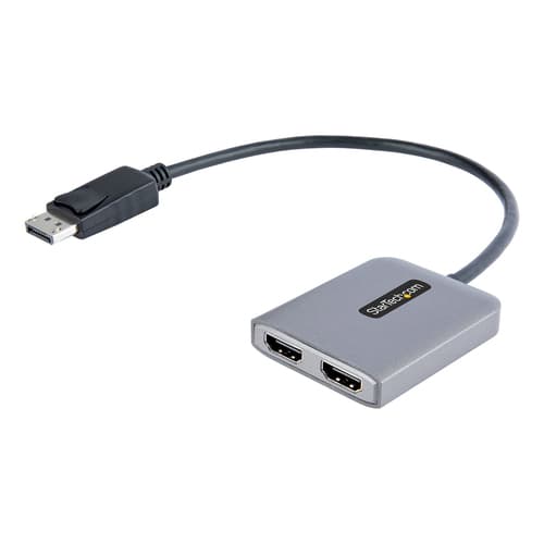 StarTech.com DP to Dual HDMI MST HUB, Dual HDMI 4K 60Hz, DisplayPort Multi Monitor Adapter with 1ft (30cm) Cable, DP 1.4 Multi Stream Transport Hub, DSC | HBR3, DP to 2x HDMI Ports - DP to HDMI Splitter (MST14DP122HD) - Adapter - DisplayPort male to HDMI female - grey