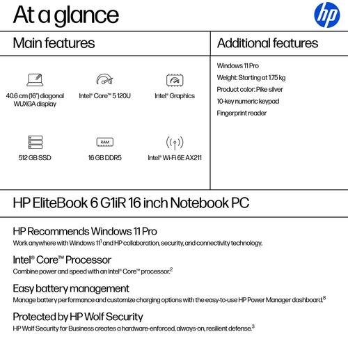 HP EliteBook 6 G1iR Notebook - 16" - Intel Core 5 - 120U - 16 GB RAM - 512 GB SSD - UK