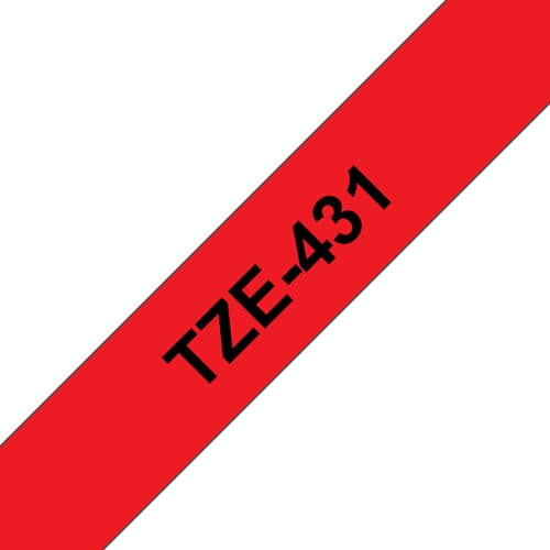 Brother TZe-431 - Black on red - Roll (1.2 cm x 8 m) 1 cassette(s) laminated tape - for Brother PT-P750, P950, P-Touch PT-E310, P-Touch Cube PT-P300, P-Touch Cube Pro PT-P910