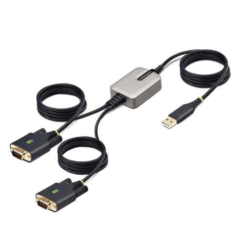 StarTech.com 13ft (4m) 2-Port USB to Serial Adapter Cable, Interchangeable DB9 Screws/Nuts, COM Retention, USB-A to DB9 RS232, FTDI, Level-4 ESD Protection, Windows/macOS/ChromeOS/Linux - Rugged TPE Construction (2P6FFC-USB-SERIAL) - USB / serial cable - USB (M) to DB-9 (M) screwable - 4 m - black
