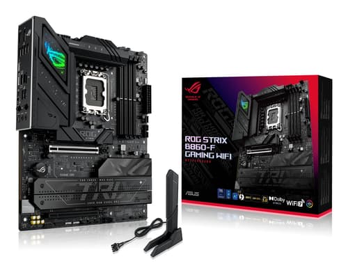 ASUS ROG STRIX B860-F GAMING WIFI - Motherboard - ATX - LGA1851 Socket - B860 Chipset - USB4, USB 3.2 Gen 2, USB-C 3.2 Gen 2x2, USB 3.2 Gen 1 - Wi-Fi 7, 2.5 Gigabit LAN, Bluetooth - onboard graphics (CPU required) - HD Audio (8-channel)