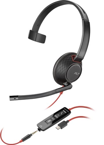 Poly Blackwire C5210 - Blackwire 5200 series - headset - on-ear - wired - USB-C, 3.5 mm jack - black - Certified for Microsoft Teams, Certified for Skype for Business, Cisco Jabber Certified, Avaya Certified