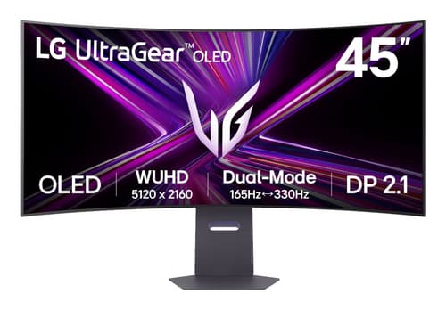 LG UltraGear 45GX950A-B - OLED monitor - gaming - curved - 45" (44.5" viewable) - 5120 x 2160 WUHD @ 165 Hz - 1300 cd/m� - 1500000:1 - DisplayHDR 400 True Black - 0.03 ms - 2xHDMI, DisplayPort, USB-C - speakers - black