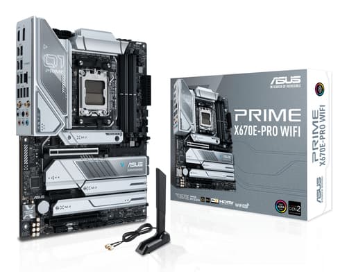 ASUS Prime X670E-PRO WIFI - Motherboard - ATX - Socket AM5 - AMD X670E Chipset - USB-C 3.2 Gen 2x2, USB-C 3.2 Gen2, USB 3.2 Gen 2, USB 3.2 Gen 1, USB-C 3.2 Gen 1 - 2.5 Gigabit LAN, Wi-Fi 6E, Bluetooth - onboard graphics (CPU required) - HD Audio (8-channel)