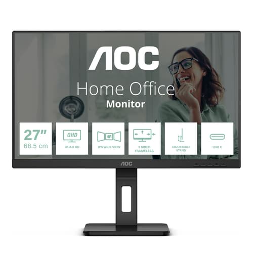 AOC Pro-line Q27P3CV - LED monitor - 27" - 2560 x 1440 QHD @ 75 Hz - IPS - 350 cd/m� - 1000:1 - 4 ms - 2xHDMI, DisplayPort, USB-C - speakers - black