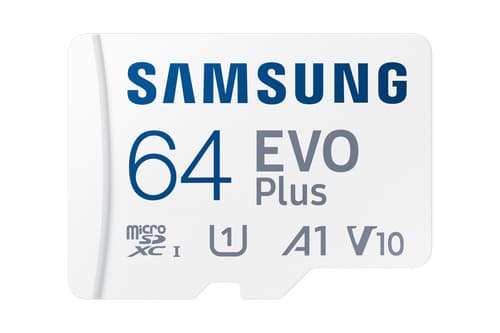 Samsung EVO Plus MB-MC64S - Flash memory card (microSDXC to SD adapter included) - 64 GB - A1 / Video Class V10 / UHS-I U1 / Class10 - microSDXC UHS-I - white